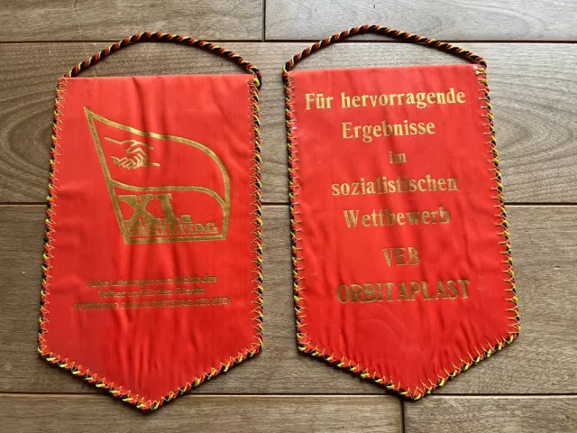 Original SED DDR Wimpel vom XI. Parteitag 1986 Abzeichen VEB Orbitaplast TOP RAR