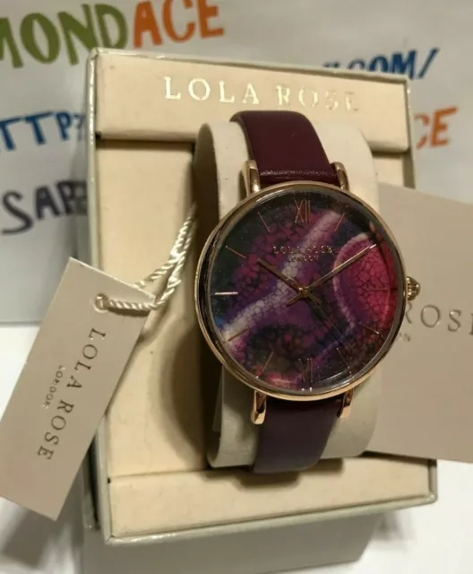 Montre femme Lola Rose 38 mm agate saphir aqua cuir violet NEUVE ! LR2020 3