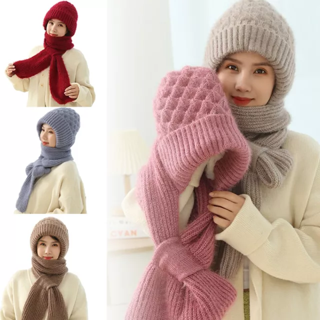 2In1 Winter Women Ladies Woolly Thick Knit Hat And Scarf Set Soft Warm Wooll