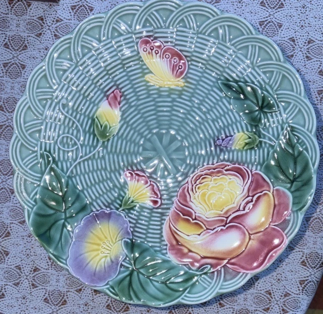 GENEVIEVE LETHU PARIS Salad Plate Basket Flowers Green Multi Color
