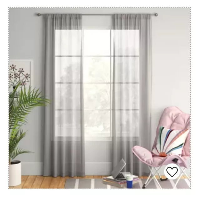 2PC Sheer Voile Window  Curtain  Panel Gray 60" in W x 63"  in L Room essentials