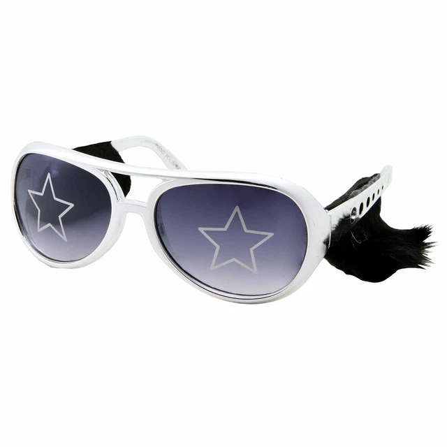 Silver Elvis Costume Sunglasses with Side Burns Adult Men's Size Presley Glasses