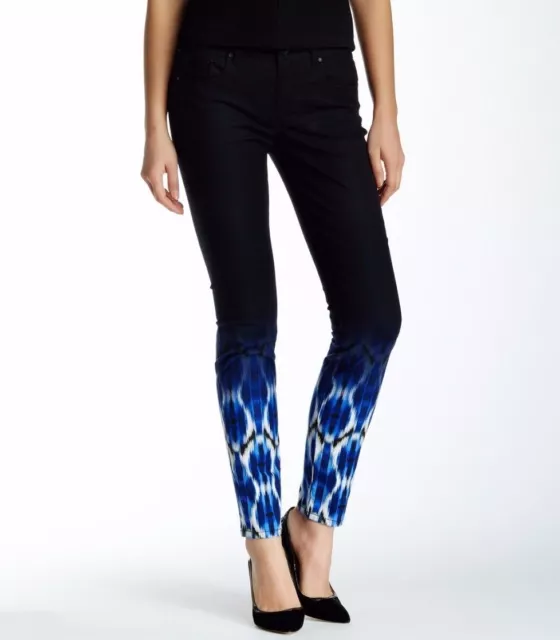 $248 NWT ELIE TAHARI Sz6 SELENA PRINTED SKINNY STRETCH JEANS BRILLIANT BLUE