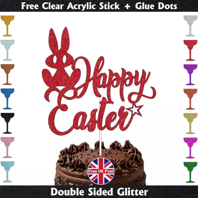 Happy Easter Cake Topper Kit Rabbit Bunny Easter Double Sided Glitter Topper UK