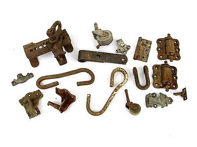 Lot of Antique Architectural Salvage Hooks Door Hardware Hinges casters wheels