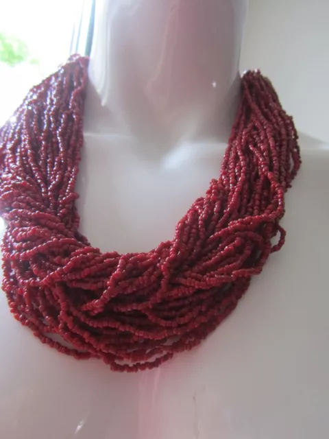 Long/ red coral beads,/20+rows,Choker/ necklace, silk cord/FREESIZE/20+ROW
