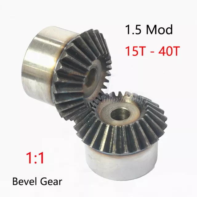 1.5 Mod Bevel Gear 15T-40T Transmission Gears 90° 1:1 Pairing Metal 45# Steel