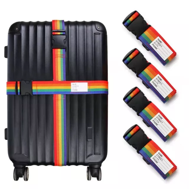 4 Stück Regenbogen Verstellbare Koffer Gepäckgurte(200cm x 5cm),Strapazierfäh...