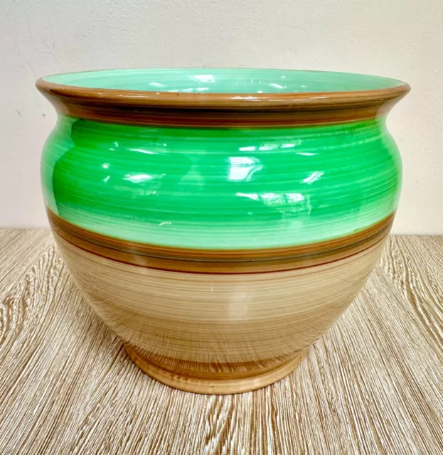 Shelley Harmony Striped Green Pot Vase 1930s Art Deco Stunning 14cm x 16cm