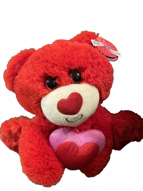 First & Main Teddy Red Bear Plush Stuffed Heart 10” Buster Bear Valentines