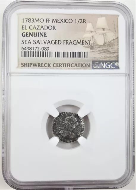 El Cazador NGC 1/2 Real Spanish Silver Mexico City Shipwreck Coin HIGH GRADE