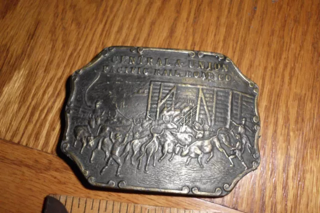Vtg Central & Union Pacific Rail Road Co Belt Buckle Brass Railroad Line