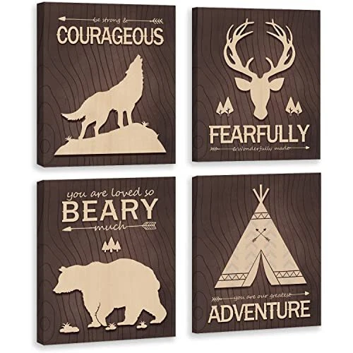Woodland Nursery Wall Decor Animal Canvas Pictures for Kids Set of