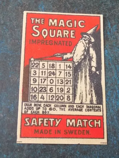 Old Matchbox Label ,   THE MAGIC SQUARE IMPREGNATED SAFETY MATCH MADE IN SWEDEN