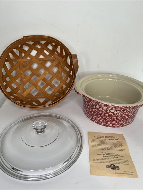 Roseville Pink SPONGEWARE Pottery GERALD HENN COVERED CASSEROLE 2qt and Basket
