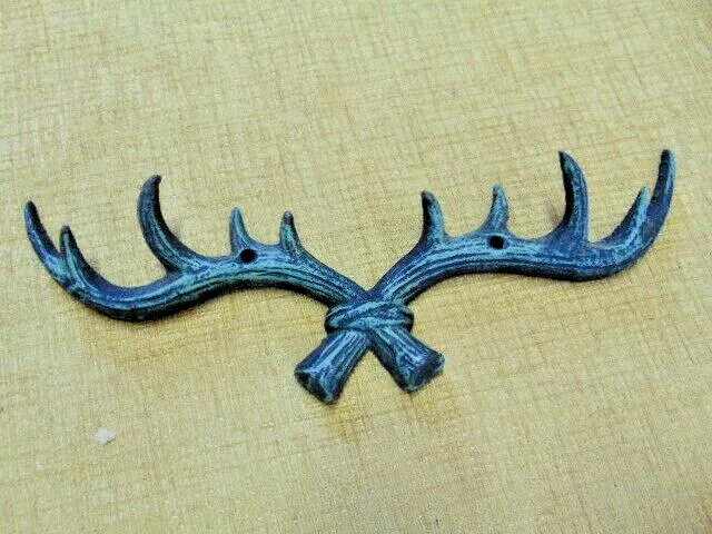 Metal Antler Key Hook Cast Iron Hat Coat deer hunting green black cabin Wall