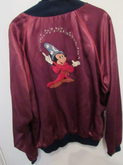 Vtg 80s Disney Character Fashions Mickey Mouse Fantasia Satin Bomber Jacket L