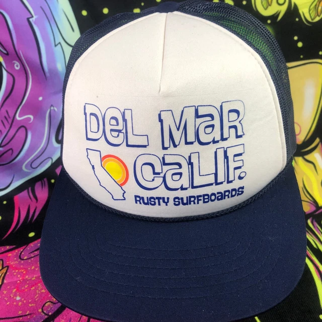Vtg Rusty Del Mar Surf Board Cap Hat Snap Surfboards Trucker Mesh Richardson 113