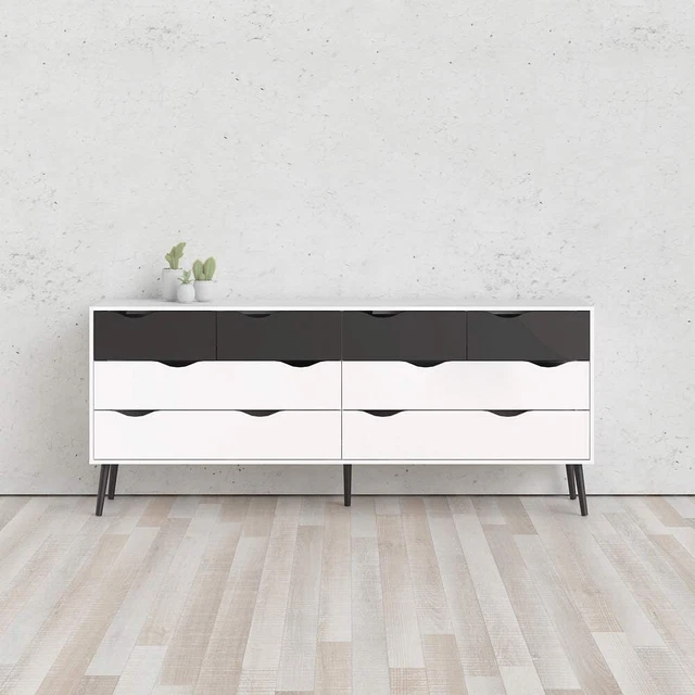 Gladiolo cassettiera bianco e nero opaco con  cassetti 196 x 82H cm TV7545549gm