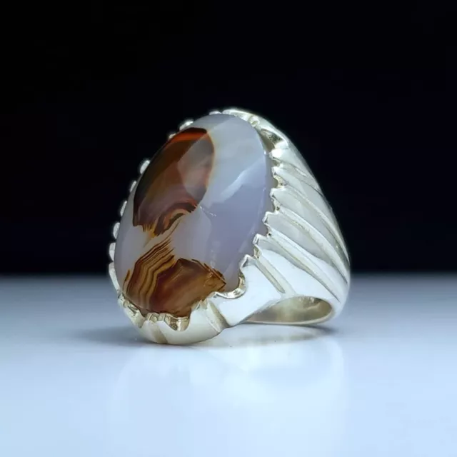 Genuine Aqeeq/Agate  Yemeni  silver grade 925 men ring Size  UK S