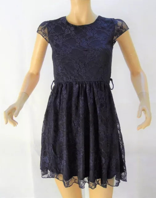 New Ladies Club L Navy Lined Lace Skater Dress Size 8