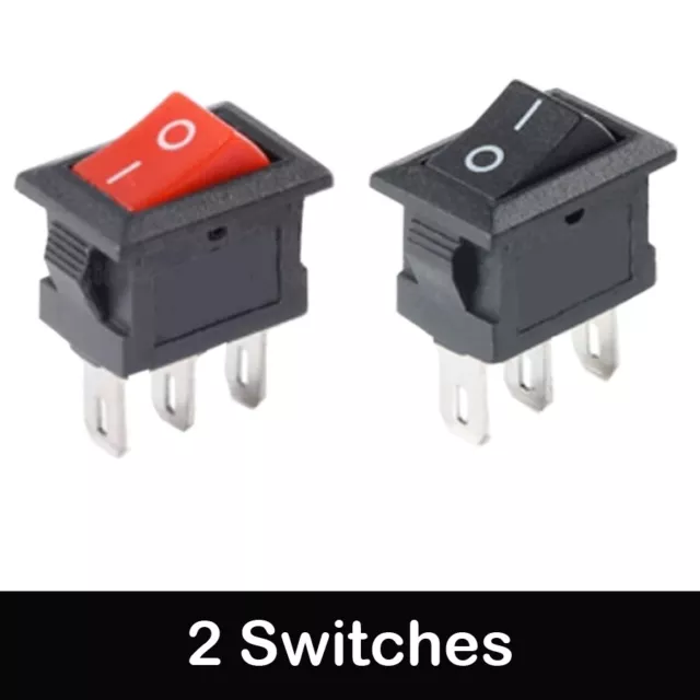 2Pcs Toggle Rocker Black&Red Switches 3A ON/Off 3 Pins 2 Positions KCD11