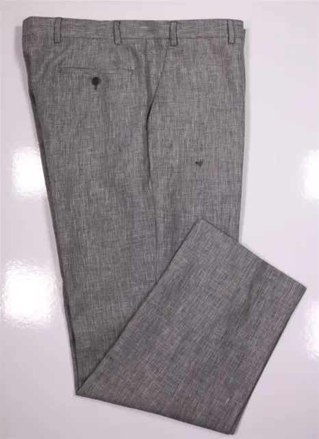 Armani Collezioni Current Gray Woven Wool-Linen Flat Front Dress Pants 38x31