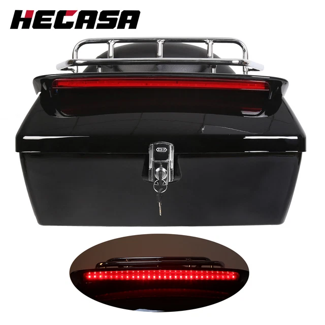 BLACK MOTORCYCLE TRUNK Tail Bag Luggage Case Top Rack For Honda Harley