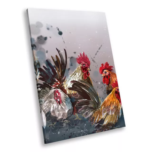 Grey Red Brown Chicken  Portrait Animal Canvas Wall Art Large Picture Prints