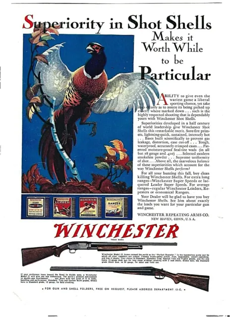 Vintage Original 1936 WINCHESTER SHOT SHELLS Pheasant Art & Models 12 & 21 Guns