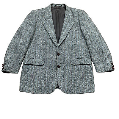 Vintage Gentlemen’s BHS 40R Harris Tweed Blazer Wool Herringbone Grey Jacket VGC