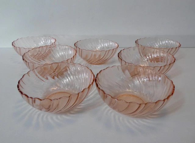 Lot De 6 Assiettes Creuses Arcoroc Rosaline Torsadées, Verre Rose Vintage