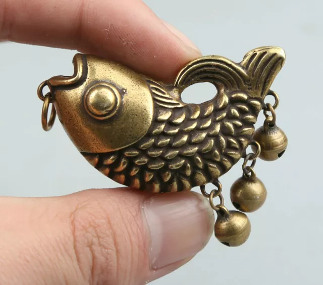 1.9" Collect Curio Chinese Bronze Animal Fish Lucky Goldfish Small Bell Pendant