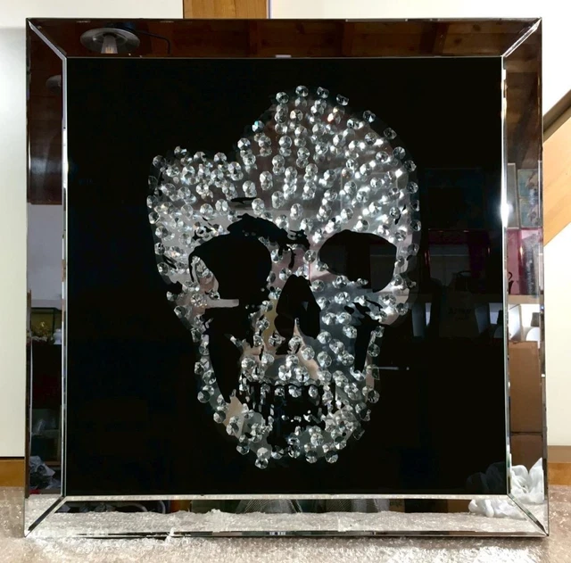 Z GALLERIE CRYSTAL Skull Wall Art Glam Rock Mirror 60x60cm Used