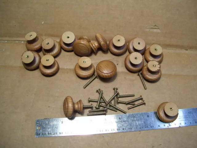 16Pcs Stained 1-1/2" Wooden Cabinet Knobs W/ Metal Threaded Insert & Screw 0071