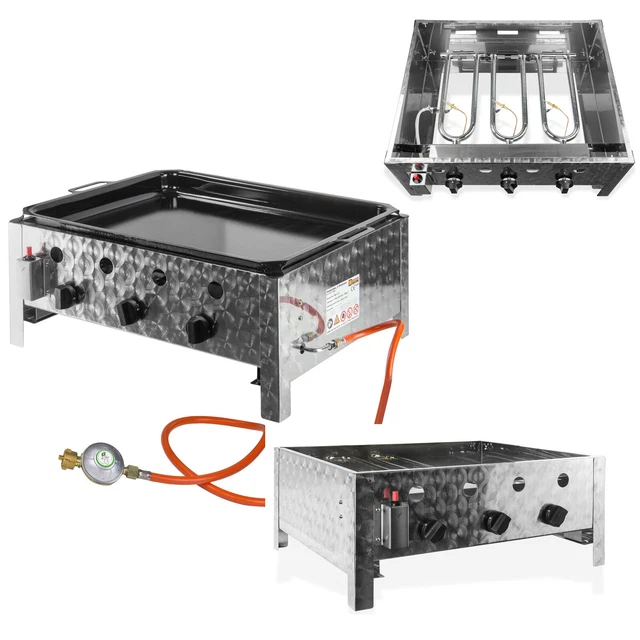 Gastro Edelstahl Gasbräter 71x57x30cm Gasgrill 3flammig Gastrobräter Stahlpfanne
