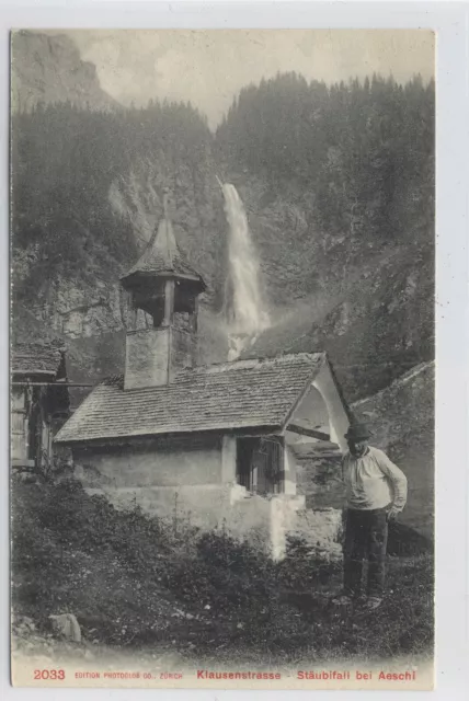 AK Unterschächen, Klausenstrasse, Stäubifall bei Äsch um 1910