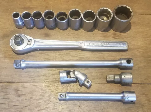 14Pc Socket Set 1/2" Drive Mixed Lot Bonney Billings S-K Craftsman 1-1/4" - 1/2" 14Pc Socket Set 1/2" Drive Mixed Lot Bonney Billings S-K Craftsman 1-1/4" - 1/2"