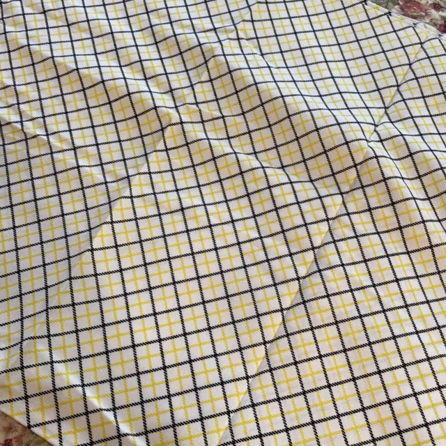 Vintage 3.9 Yards 45"W Plaid Black Yellow White Polyester Blend Fabric 140”+Long