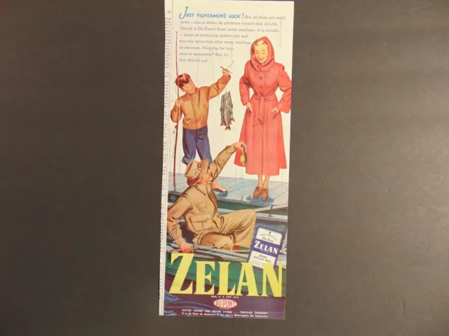 1948 Dupont ZELAN Waterproofs Fabric Fishing rain kid vintage art print ad