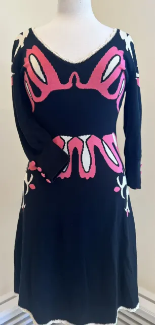 Temperley London Silk Intarsia  Knit Black Pink White Dress 6