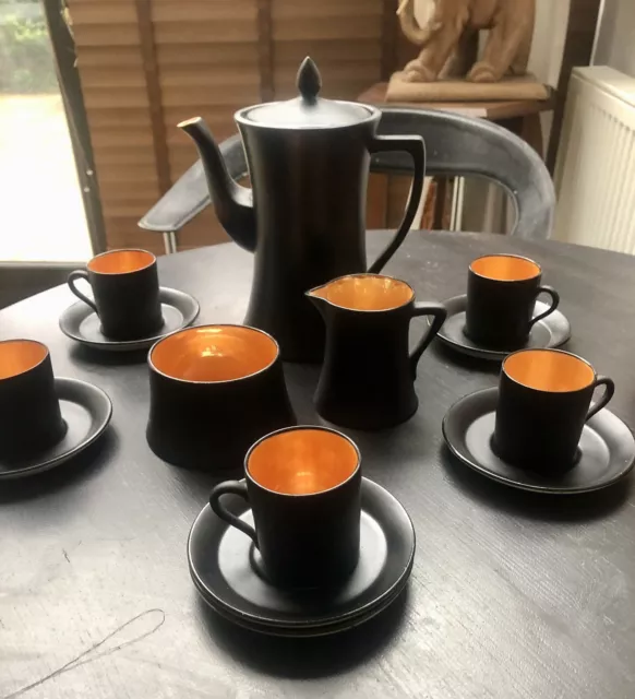 Art Deco Carlton Ware Lustre Coffee Set Black Matt & Orange Lustre W&S 1920s