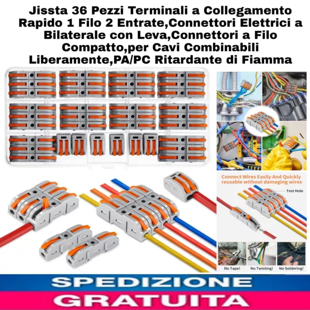 36 Connettori Elettrici Rapidi Con Polo,Terminali a Collegamento 1 Filo 2 Entrat