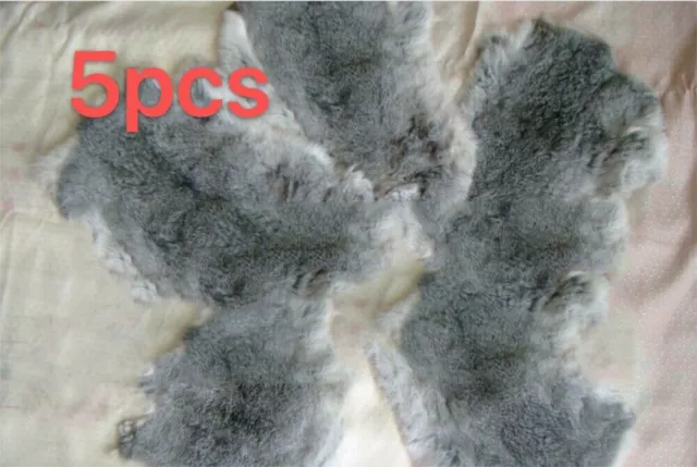 5PCS Natural Steel Gray Tanned Rabbit Skin Hide Fur Pelt Craft Animal Decretive