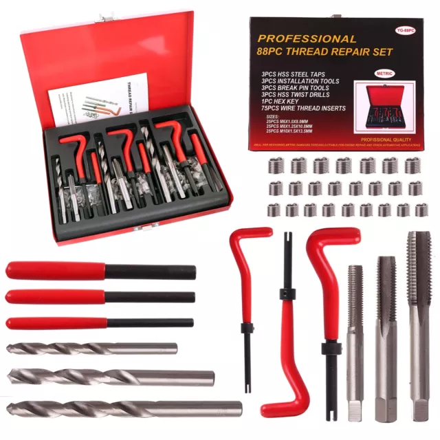 Kit Réparation Filetage 88 Pièces Helicoil - M6 M8 M10, Tarauds Et Forets Inclus