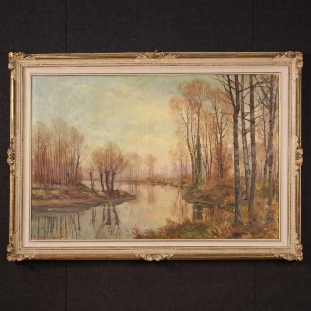 Gran paisaje firmado por A. Corradi cuadro oleo sobre lienzo pintura siglo XX