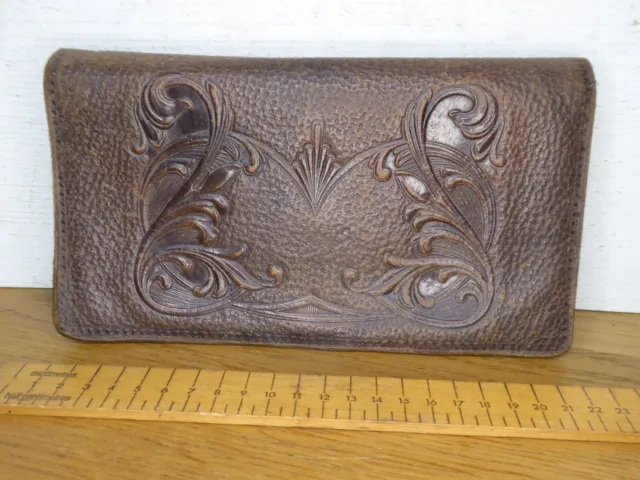 Antique 1920s / 30s era Embossed Leather purse / make-up pouch with Mirror