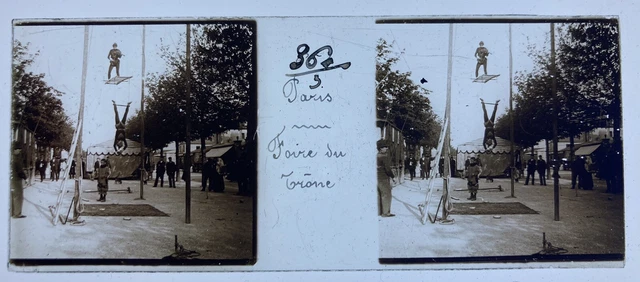 PARIS 1900 FOIRE DU TRONE PLAQUE STEREO 45x107 VERRE STEREOSCOPIQUE VERASCOPE