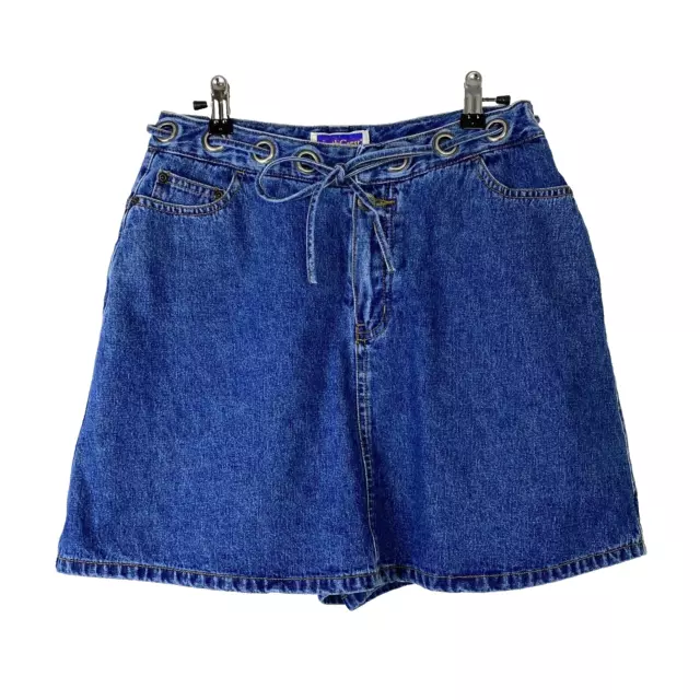 Vintage Northcrest Womens Jean Mini Skirt 8 Blue Denim Skort Shorts Laced Belt