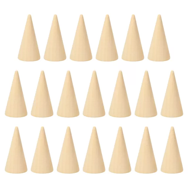 50x25mm Natural Wood Cone Ring Holder, 20 Pack Finger Jewelry Display Stand